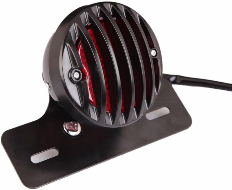 TEBOCR Motorcycle Black Grille Ribbed Round LED Tail Brake Light Red Lens For Integrated License Plate Lamp Fit Bobber Chopper Cruiser Street Bike - Image 4